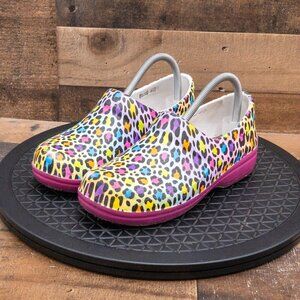 CROCS NERIA PRO II X LISA FRANK MULTICOLOR CHEETAH PRINT CLOGS SLIP ON SIZE 7